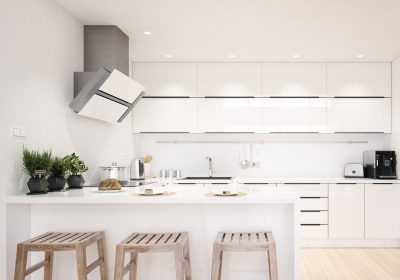 Scandinavian modern kitchen, minimalist interior design, 3d illustration